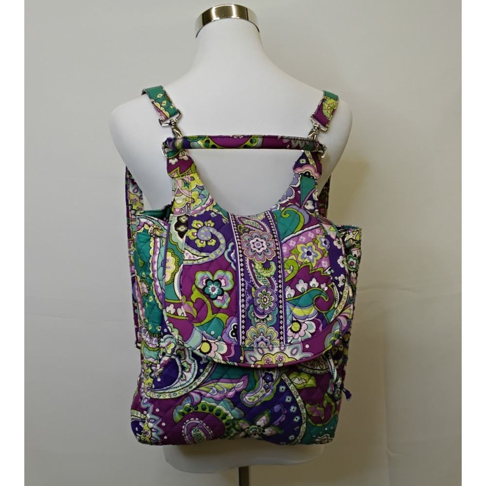 Vera Bradley Quilted Backpack Heather Purple Paisley Print Top Handle #J5585 - Picture 2 of 15